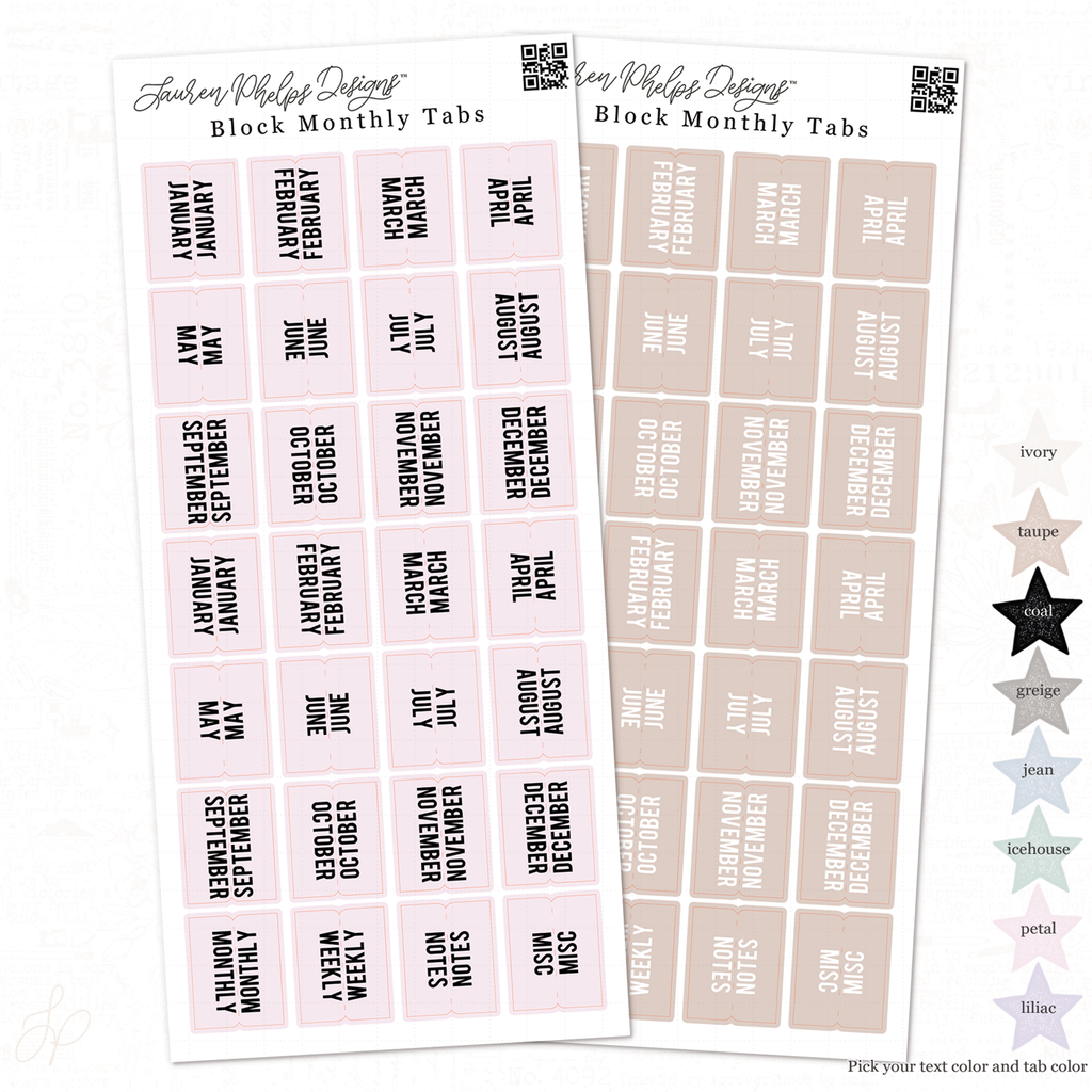 Block Planner Tabs Sticker Sheet | Mix & Match