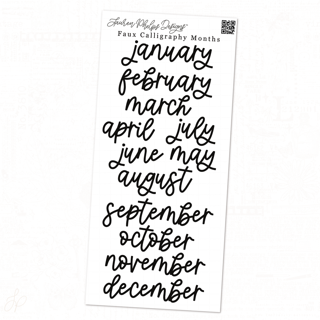 Faux Calligraphy Months Sticker Sheet | Washi or White