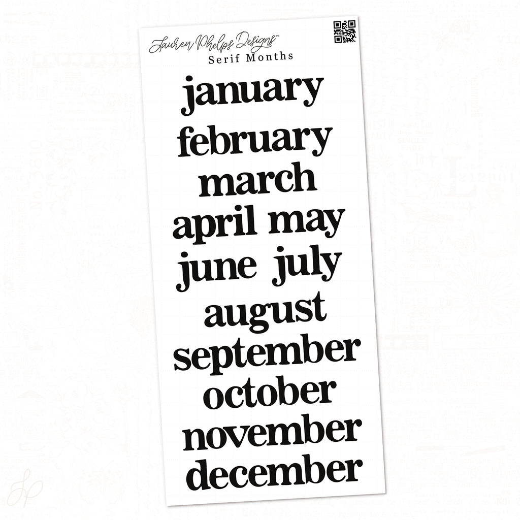 Serif Months Sticker Sheet (OG)| Washi or White